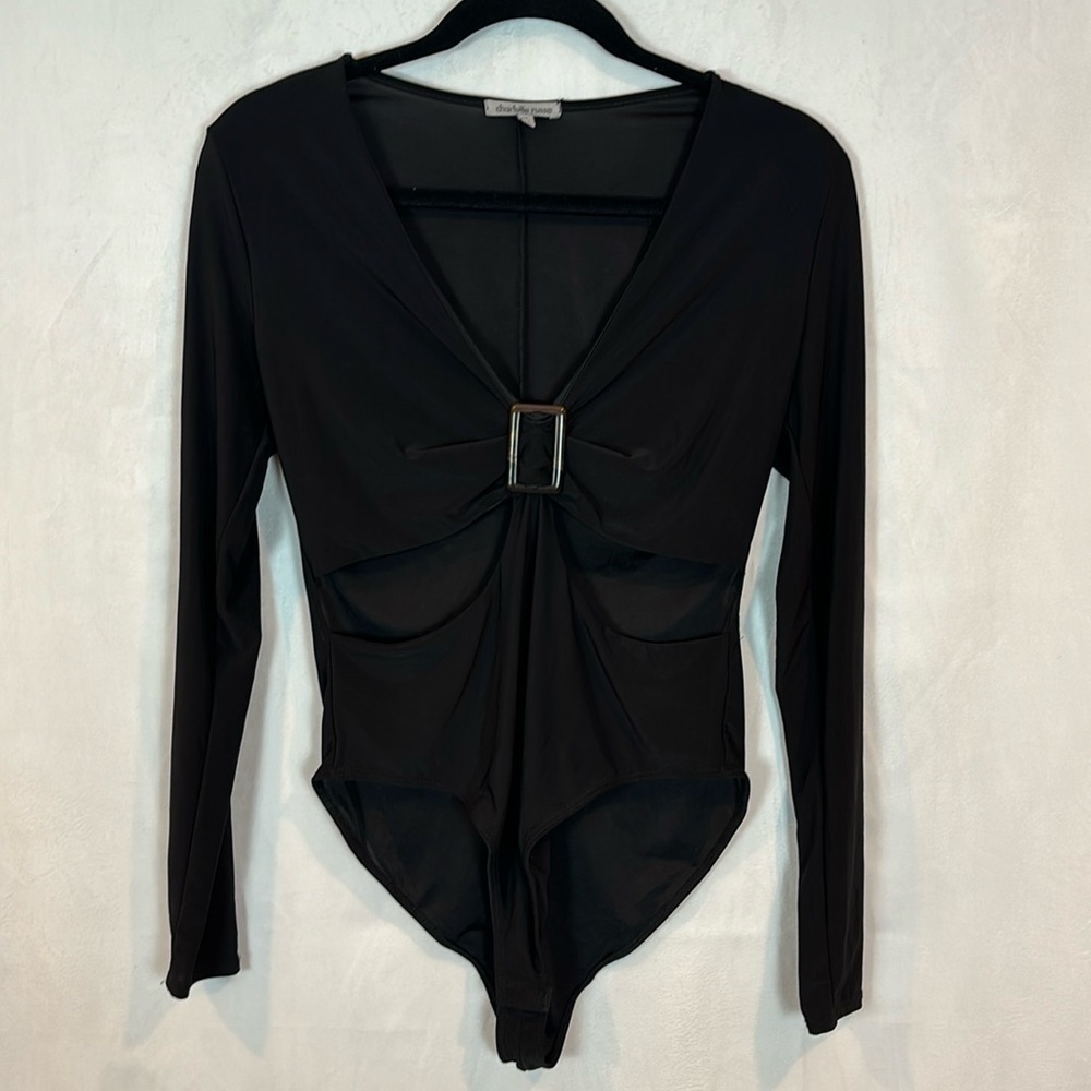 Charlotte Russe Women's Black Long Sleeve Cut-out Body Suit Sz Medium Sexy Party
